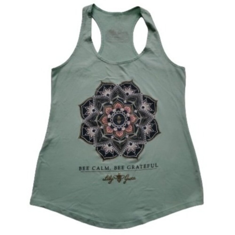 Lily Grace Women's Bee Calm Bee Grateful Tank Top Mint Green Size Medium - Picture 4 of 11